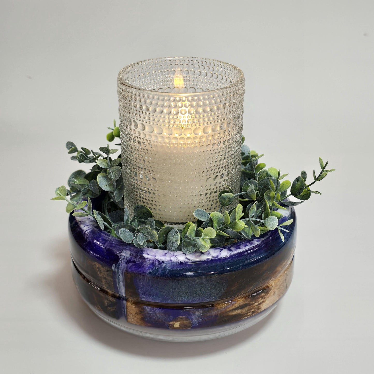 Maple & Cherry Hand Turned Bowl or Planter - Purple and White Resin Accents | Cabin Decor