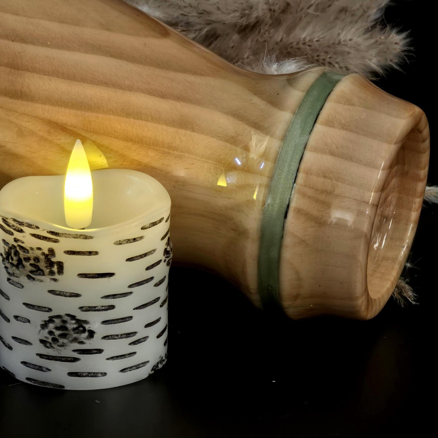 Handcrafted Tall Table Centerpiece Candle Holder - Vase, with Flameless Candle + Water Tube