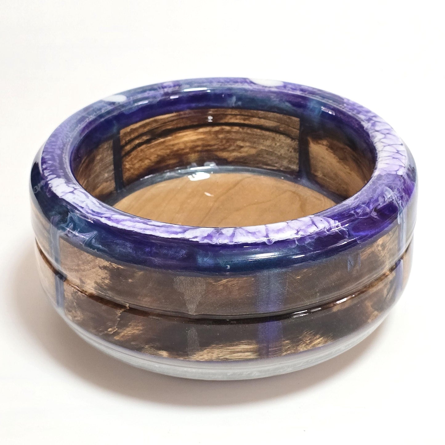 Maple & Cherry Hand Turned Bowl or Planter - Purple and White Resin Accents | Cabin Decor