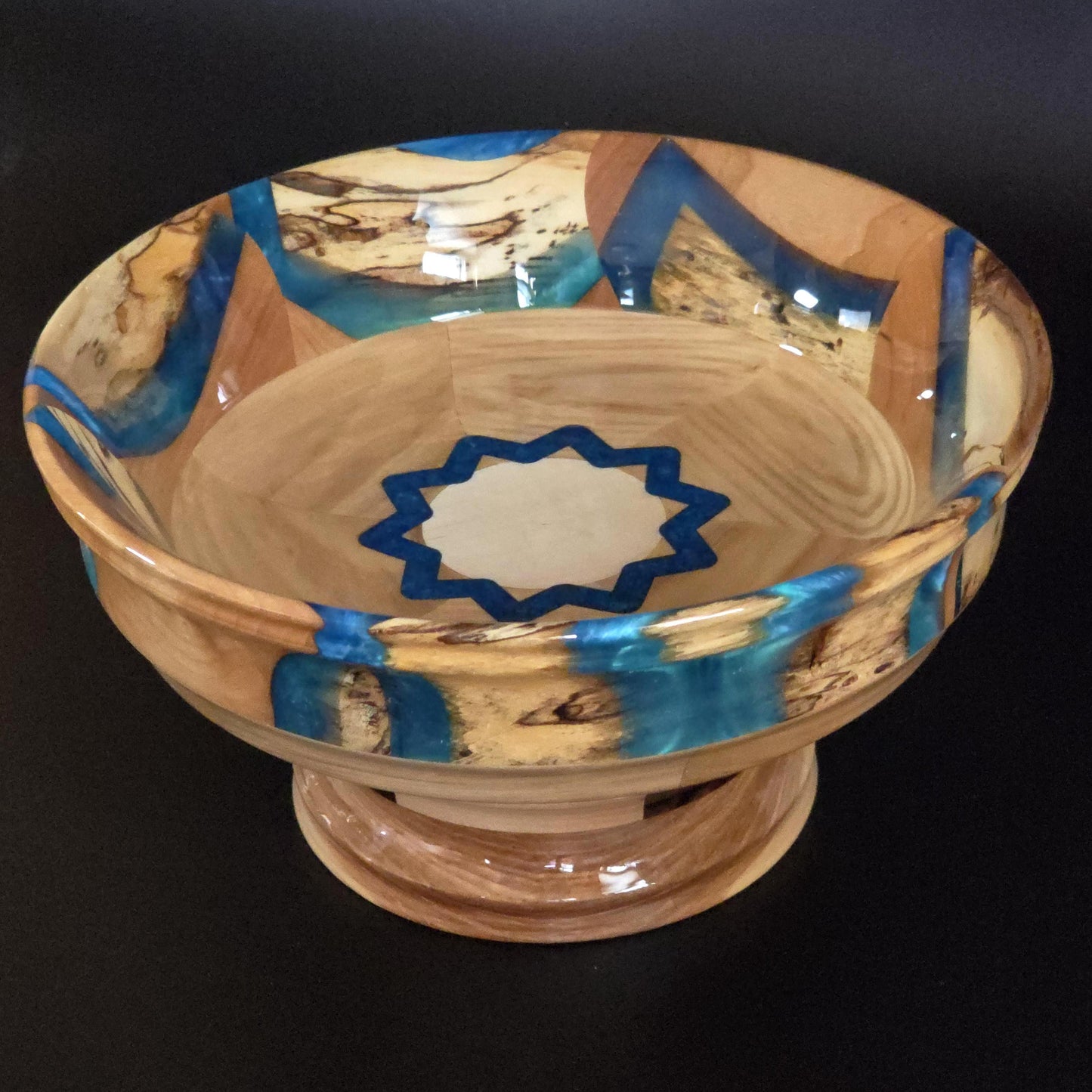 Segmented Wood and Resin Pedestal Bowl - Heirloom Table Centerpiece - Made in Minnesota