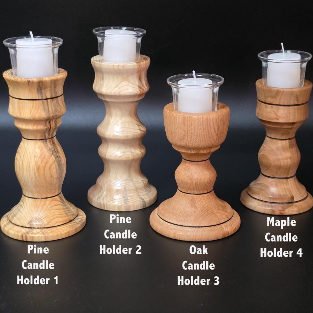 Hand Turned Wood Votive Candle Holders with Glass Cups and Candles | Made in Minnesota