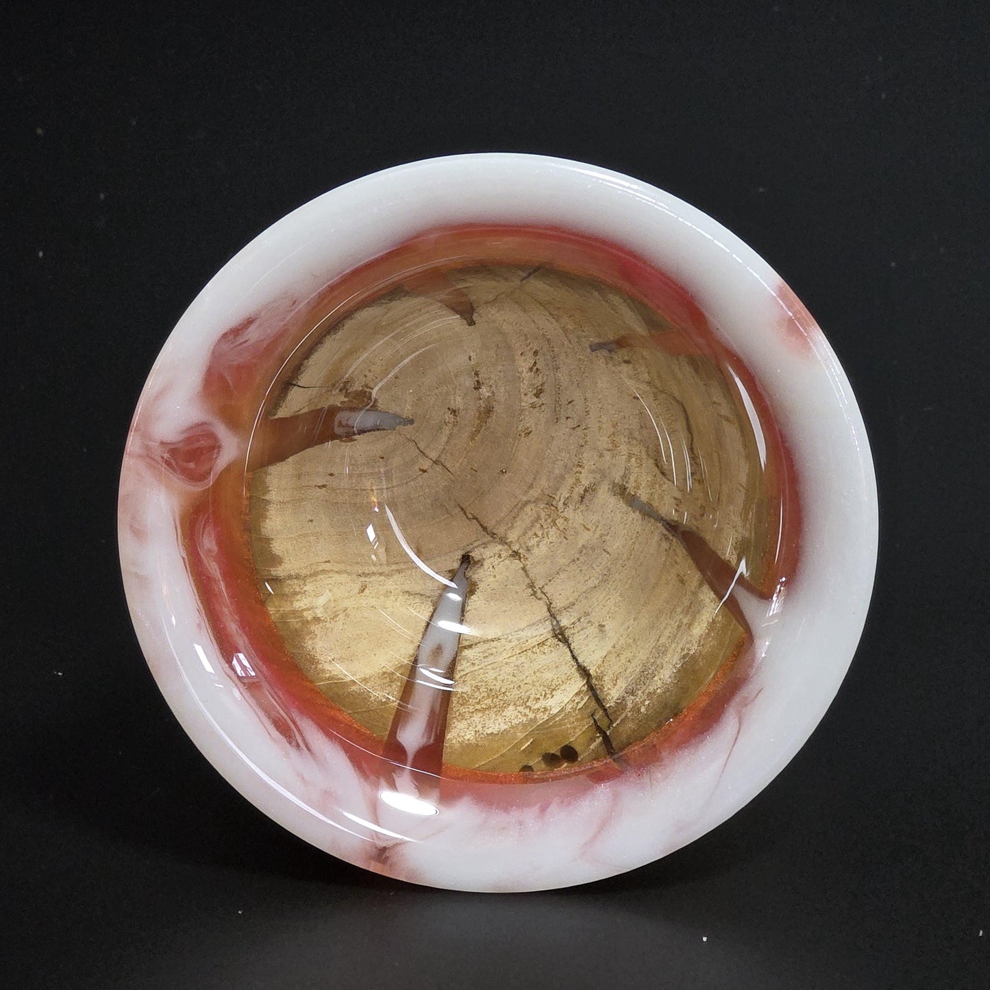 Wood Candy Dish 5" Round - Hand Turned Using Wood with Orange & White Resin Accents