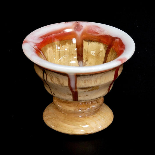 Wood Candy Dish 5" Round - Hand Turned Using Wood with Orange & White Resin Accents