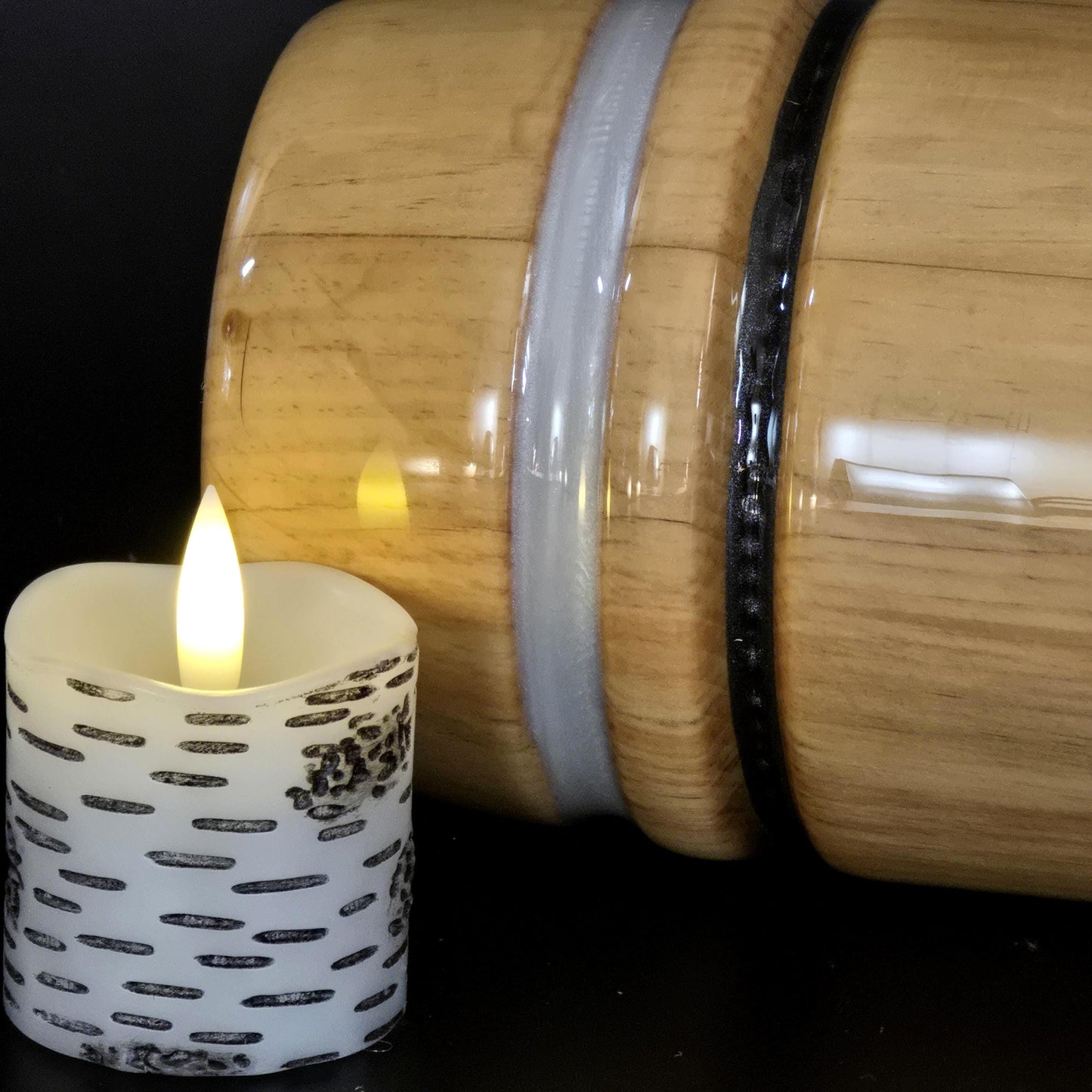 Wooden Pine Vase with Clear Water Tube and Flamesless Candle - Made in Minnesota