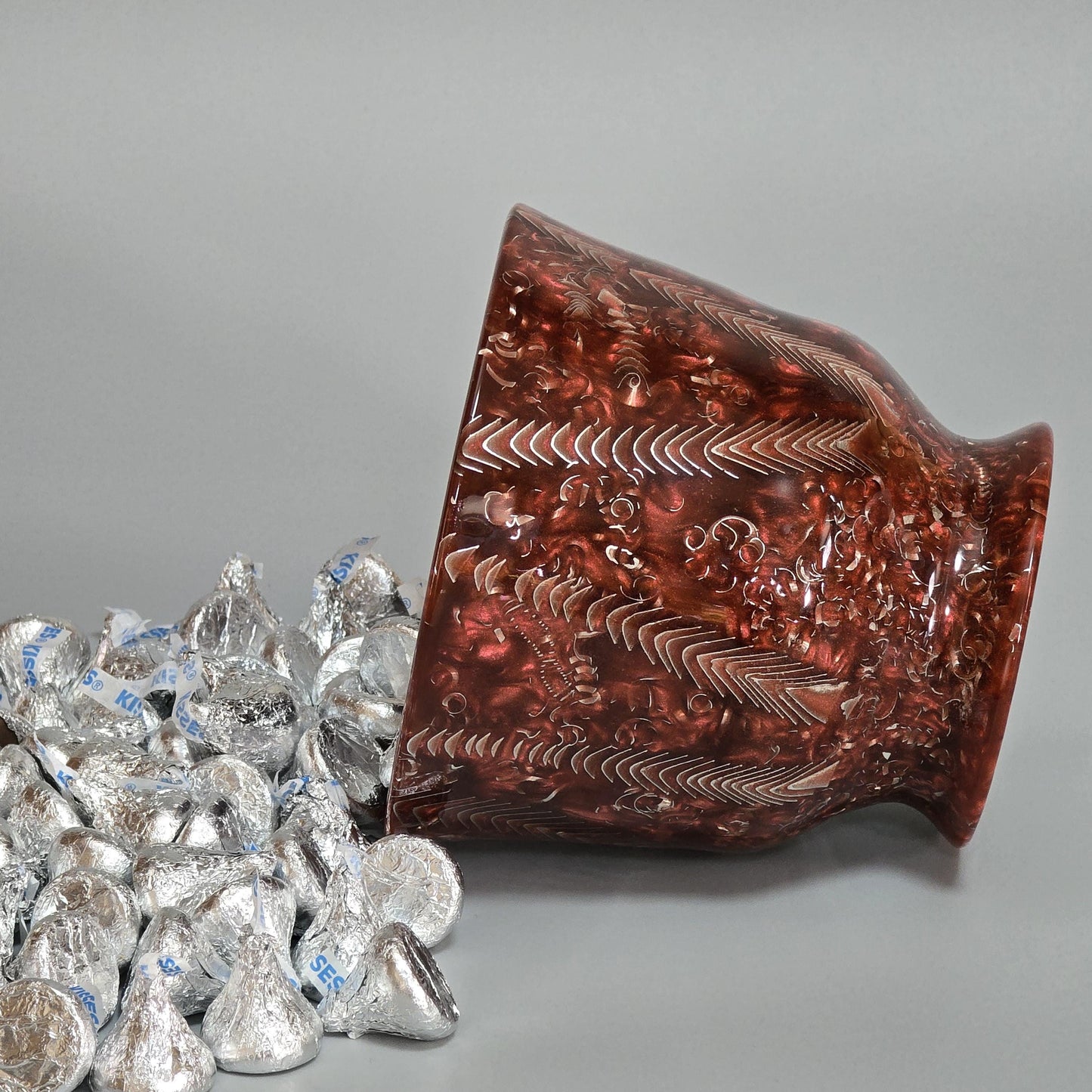 Candy Dish - Lathe Turned using Red Resin with Metal Shavings Embedded -5" Round
