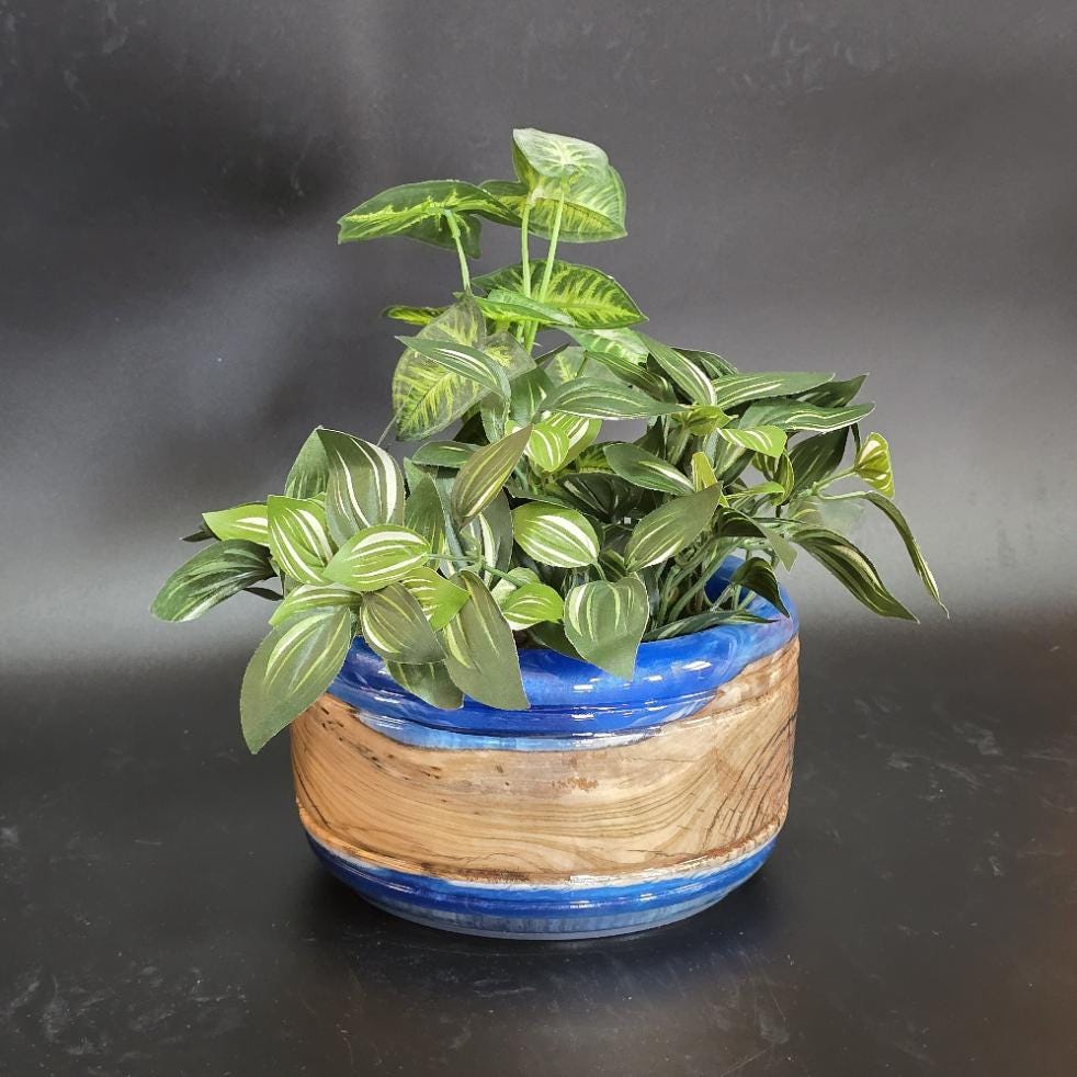 Maple & Blue Epoxy Resin Bowl or Planter - Serving Bowl - Made in Minnesota