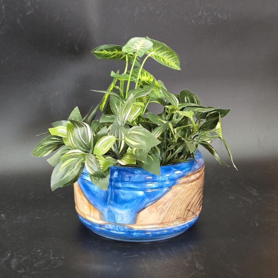 Maple & Blue Epoxy Resin Bowl or Planter - Serving Bowl - Made in Minnesota