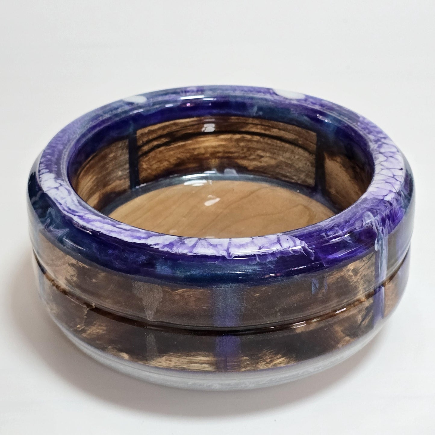 Maple & Cherry Hand Turned Bowl or Planter - Purple and White Resin Accents | Cabin Decor
