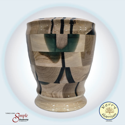 Stunning Handmade Extra Large Vase of Dark Green Resin and Wood