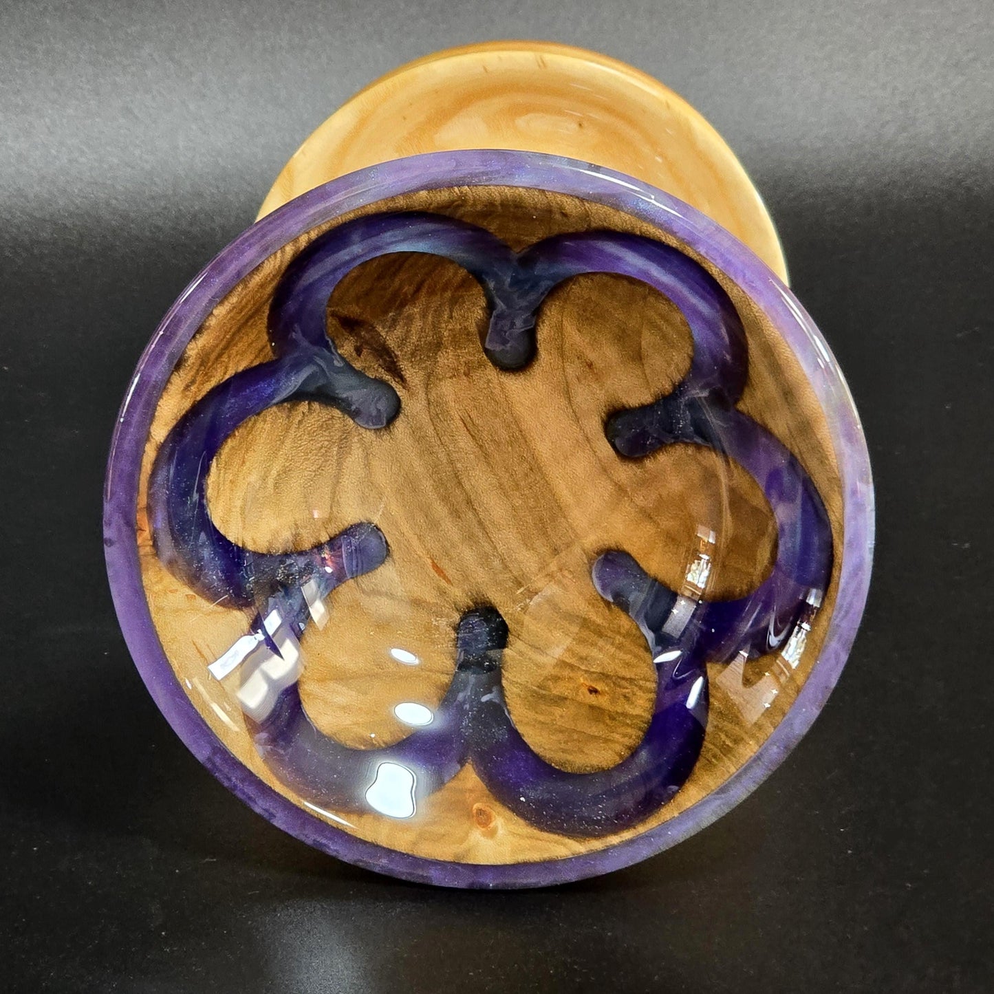 Pedestal Candy Dish with Blue Resin Accents and Rim | Handmade Wood Bowl