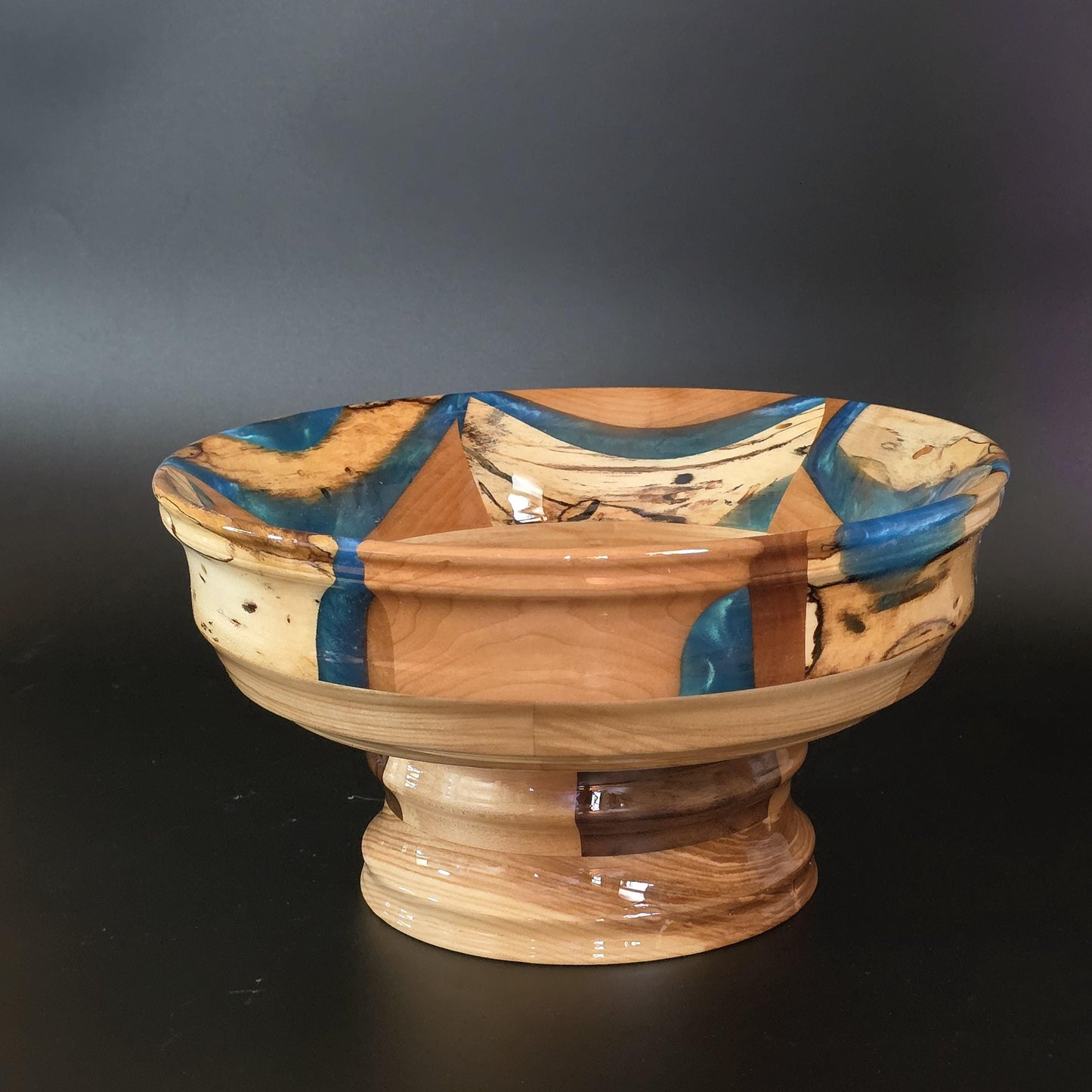 Segmented Wood and Resin Pedestal Bowl - Heirloom Table Centerpiece - Made in Minnesota