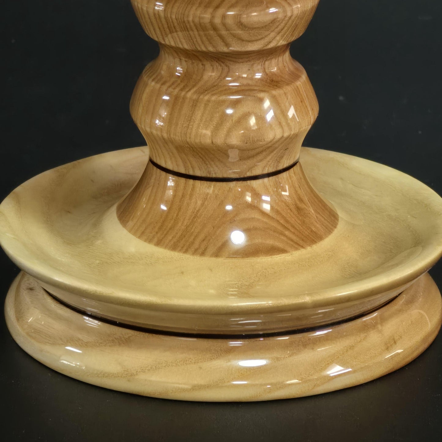 Pedestal Candy Dish with Blue Resin Accents and Rim | Handmade Wood Bowl