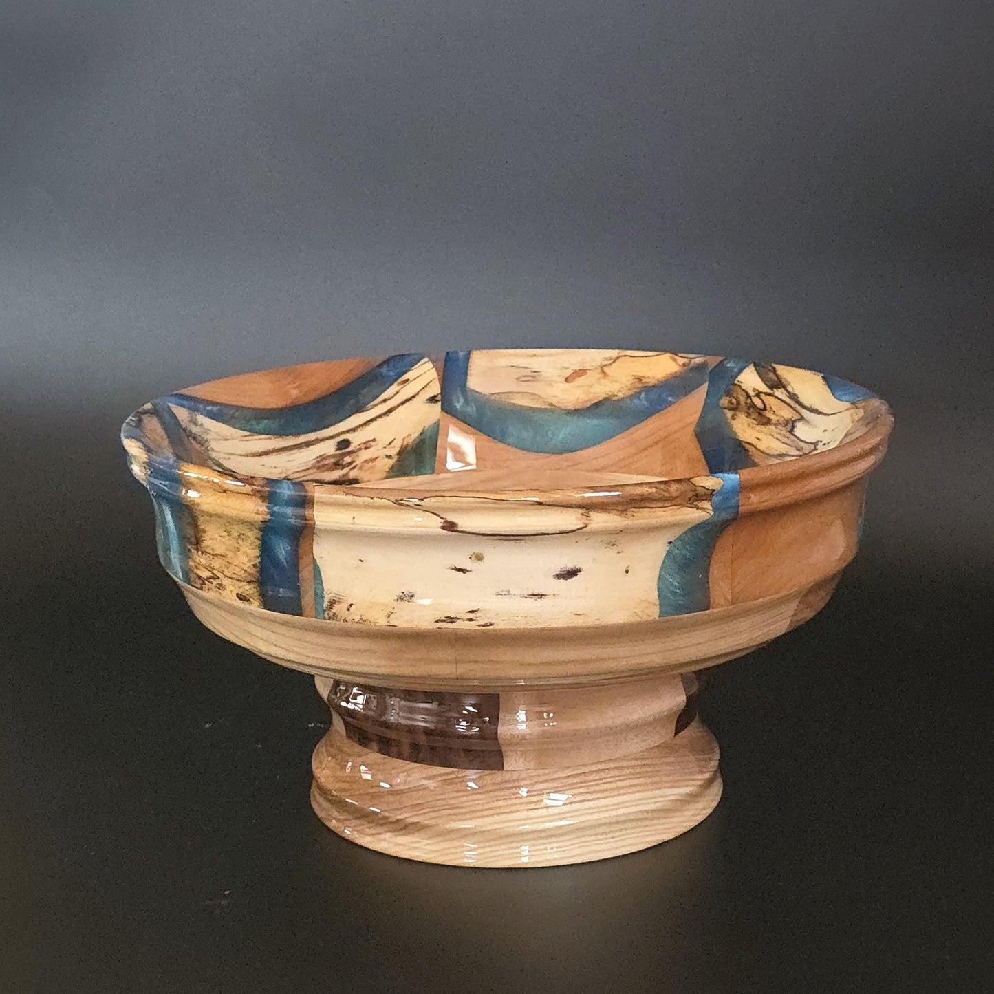 Segmented Wood and Resin Pedestal Bowl - Heirloom Table Centerpiece - Made in Minnesota