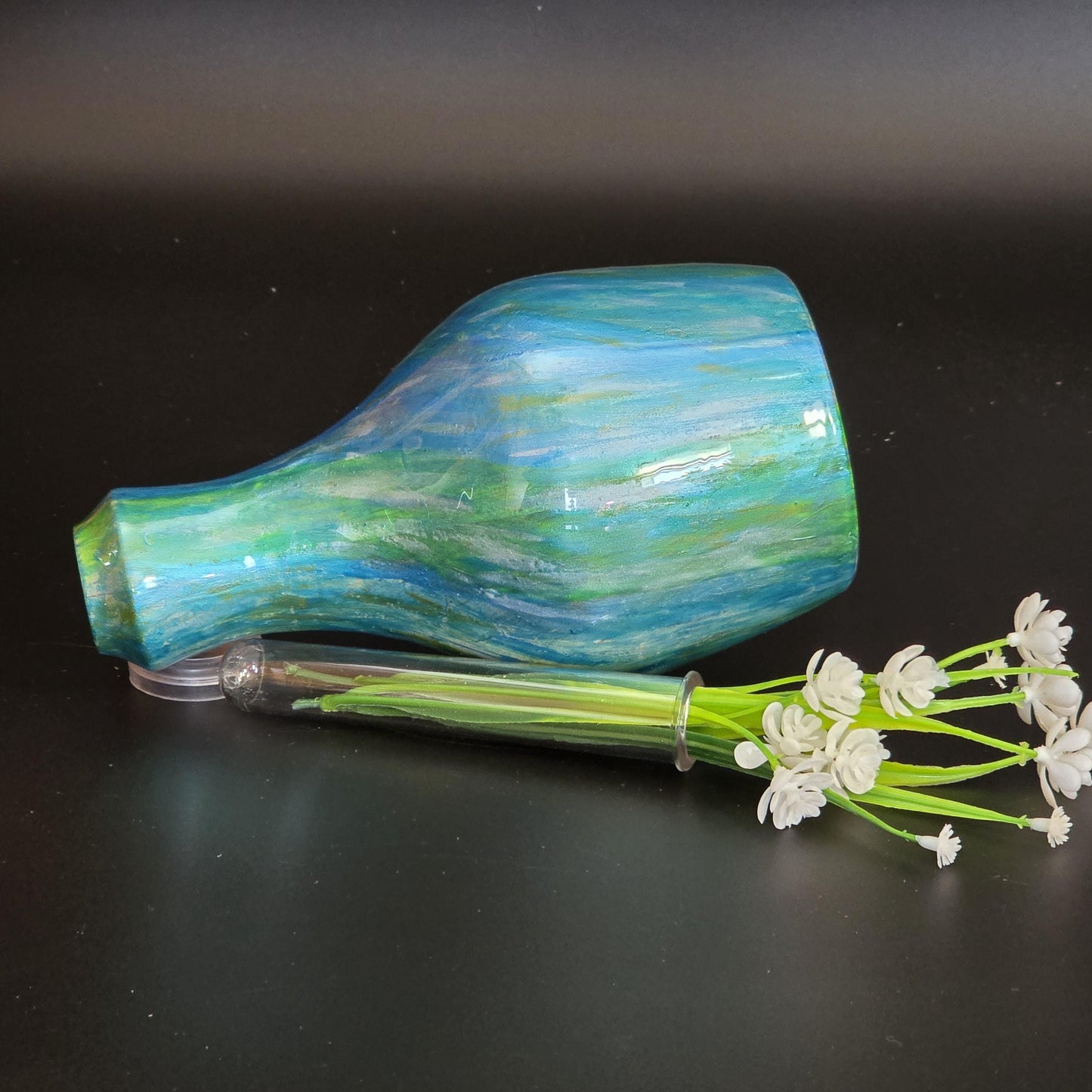 Pine Bud Vase Hand Painted with Epoxy Resin - water tube included