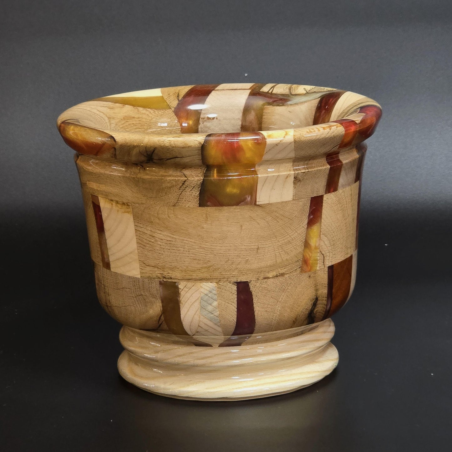 Wood and Resin Dining Table Centerpiece - Vase with 2 Candle Holders - Segmented - Minnesota Made