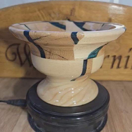Dark Green Resin and Wood Segment Small Candy Dish
