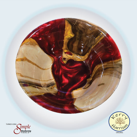 Figured Maple Handturned Bowl with deep red and gold resin | Handmade